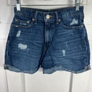 AERO High Rise Curvy Mom Jean Shorts Distressed Blue Denim Size 0